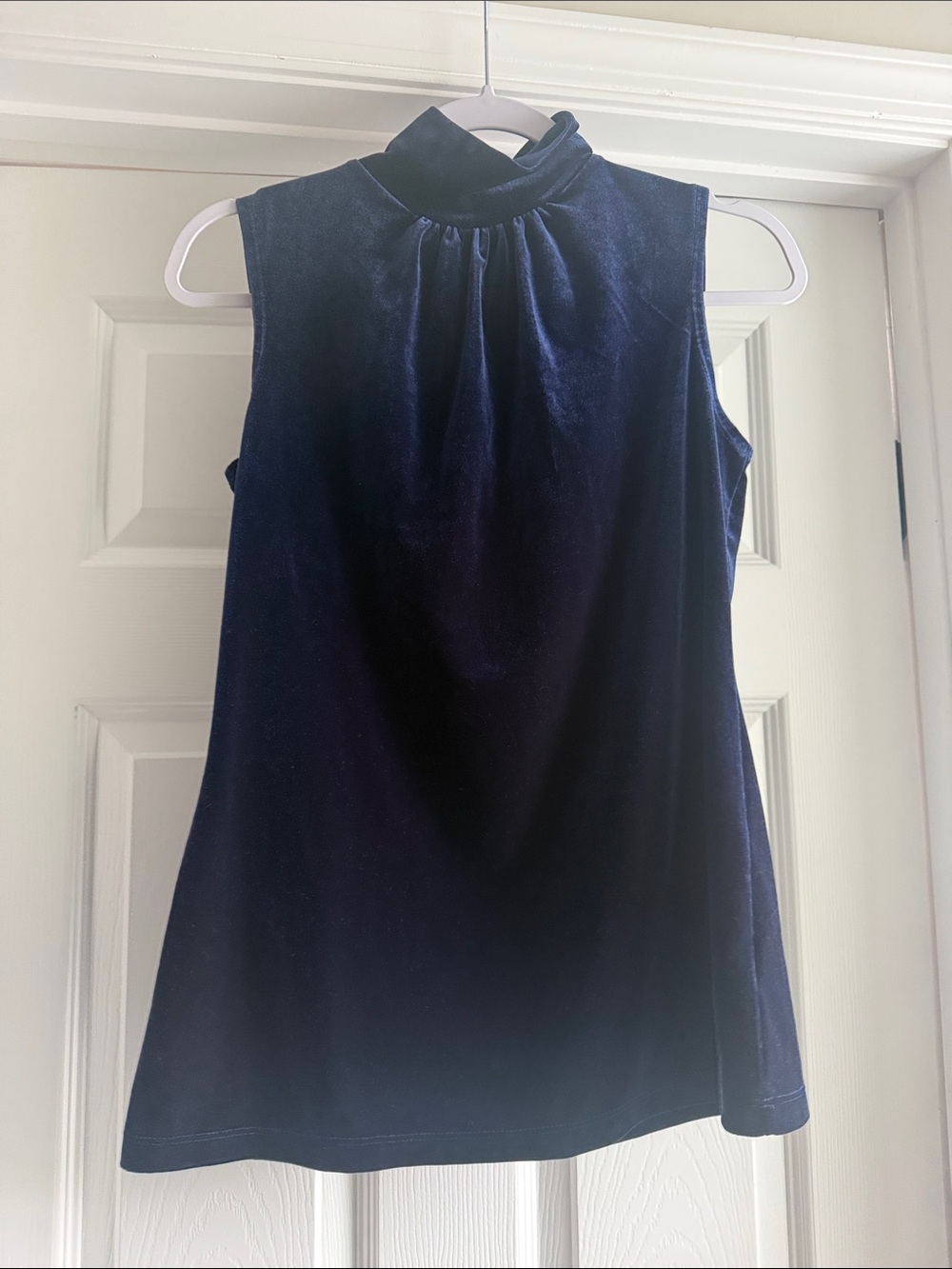 Vintage Velvet Susan Graver Mock Neck Sleeveless Top - Navy